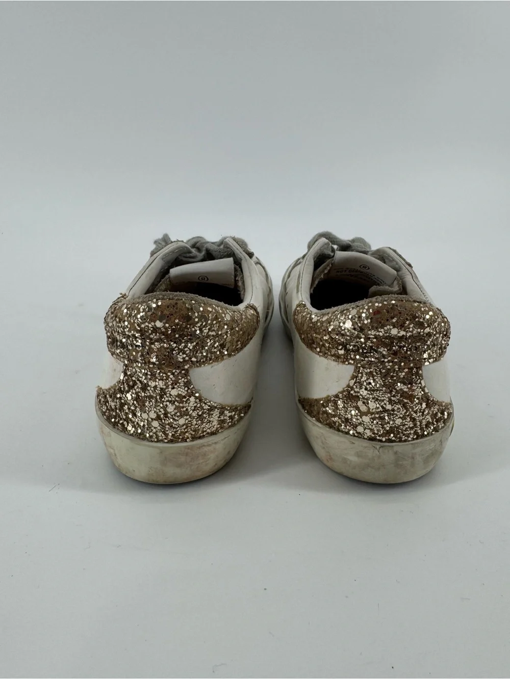Kids Golden Goose White & Silver Superstar Sneaker with Gold Glitter Heel